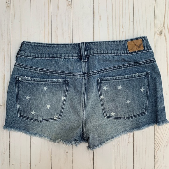 AEO Stars Stripes Flag Cut Off Denim Jean Shorts - Picture 5 of 8